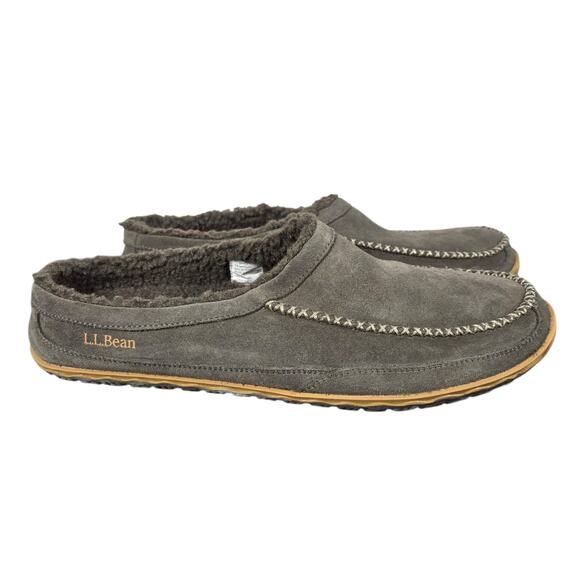 LL Bean Slippers Mens 14 Mountain Scuffs Ash Gray Suede Fleece Indoor Outdoor - Picture 1 of 9